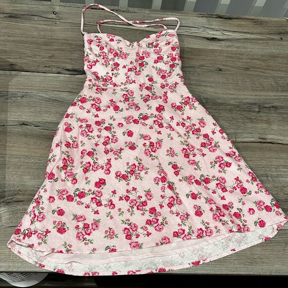 ZARA Floral Lace Up Cutout Strappy Linen Blend Mini Dress | XS - Picture 1 of 9